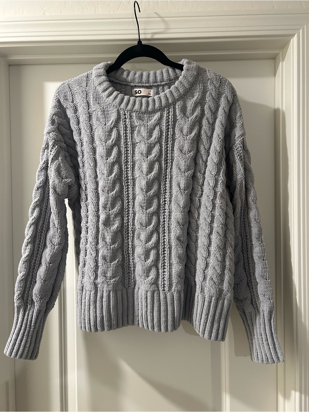 SO Light Gray Cable Knit Crewneck Sweater